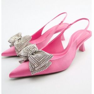 ZARA Embellished Rhinestone Bow Slingback Shoes